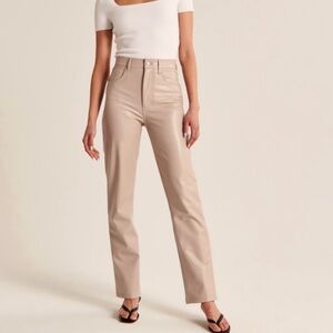 Abercrombie & Fitch The 90s Straight Ultra High Rise Vegan Leather Beige Sz 28|6